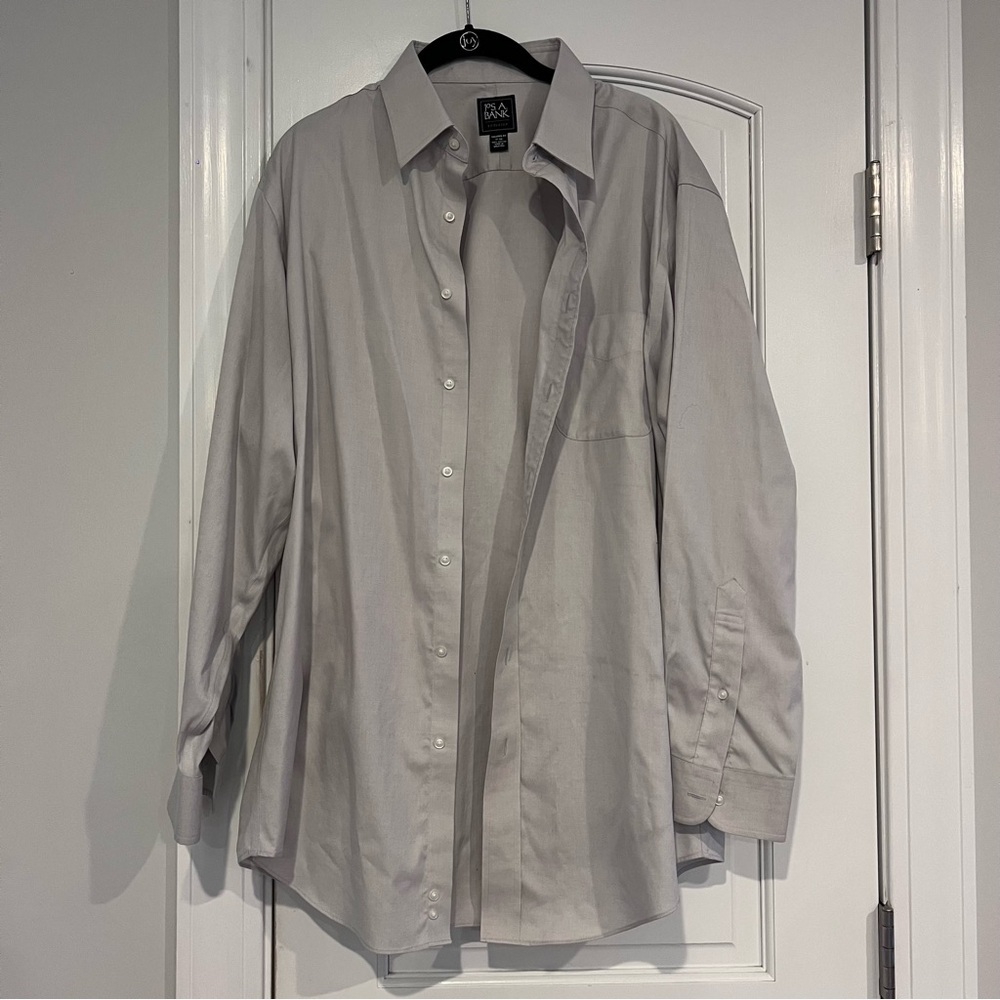Jos. A Bank Traveler Tailored Fit Button Up 17-34 Grey Euc